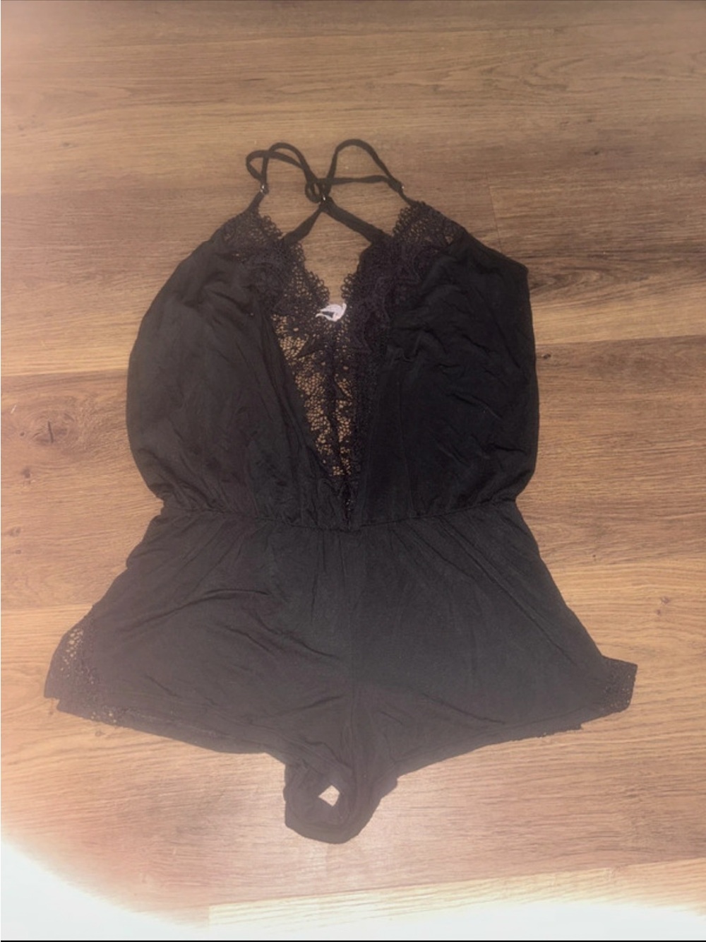 Victoria's Secret Black Lace-Trim Sleep Romper